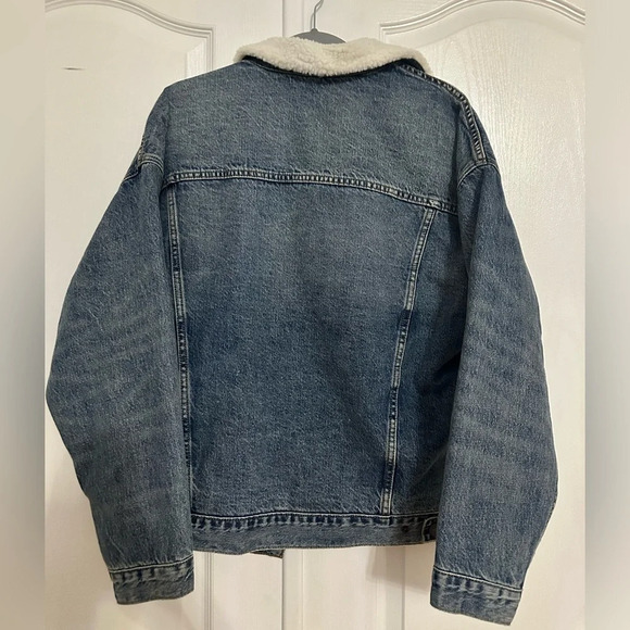 AERIE NEW AERIE OFFLINE JEAN JACKET LARGE SHERPA LINED DENIM COAT - Picture 3 of 4